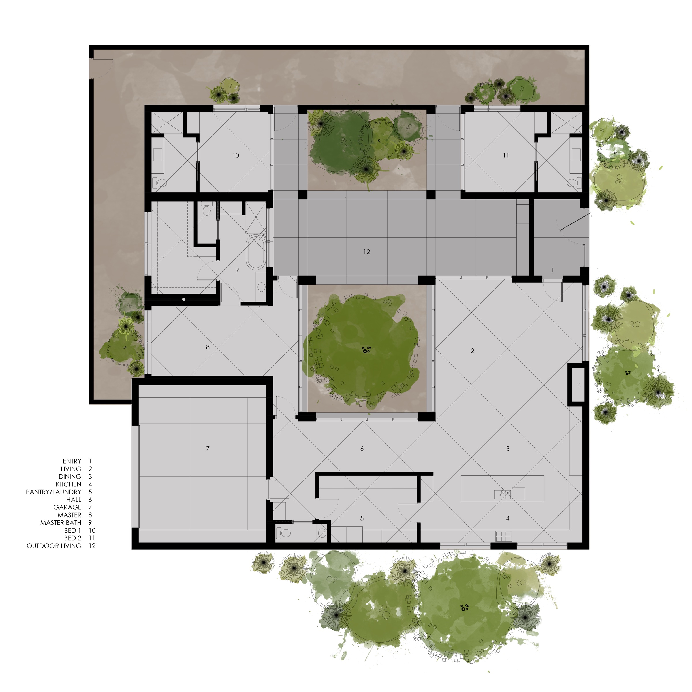 Floor plan published for the Barrio Santa Rosa Courtyard House